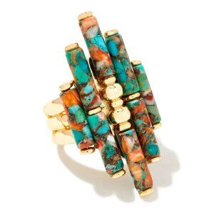 New Ember Gold Cocktail Ring in Bronze Veined Turquoise Magnesite Red Oyster